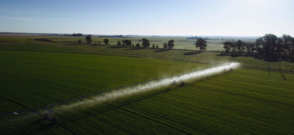 Aerial view of irrigator on a field
