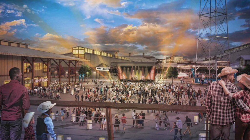 Rendering of a concert in a large plaza.