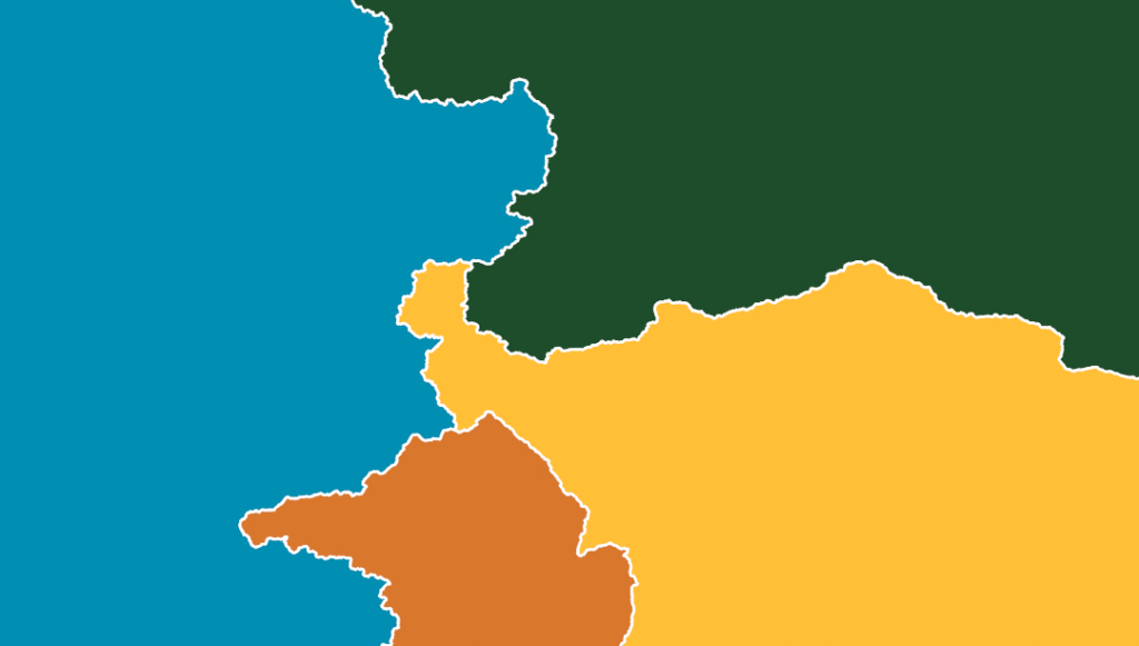 Map showing four blocks of color representing Colorado watersheds.