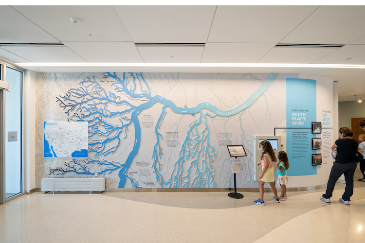 Wall-mounted watershed map.